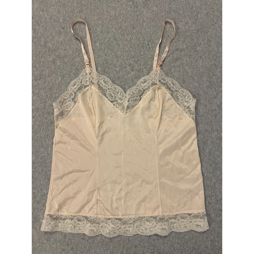 Vintage Sliperfection Lace Cami Slip Women's Medium Beige Nylon Tricot USA‎ Made